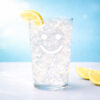 Iced glass with white smile and lemon
