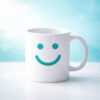 White mug single smile with teal logo