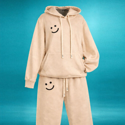 Beige tracksuit with black smile patches