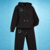 Black hoodie and pants with teal smile