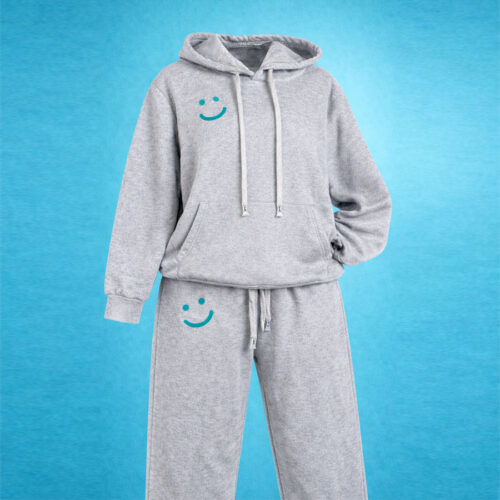 Heather grey joggers suit with teal smile