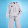 Grey hoodie set with black smile prints