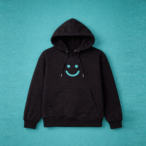 Black kids hoodie with turquoise smiley logo