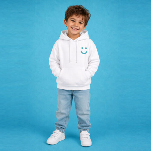 Hoodie - white with teal logo 28311