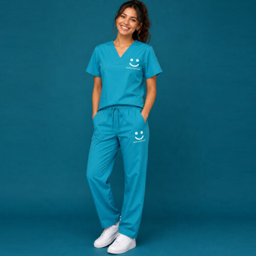 Scrub Female Only Teal with white logo