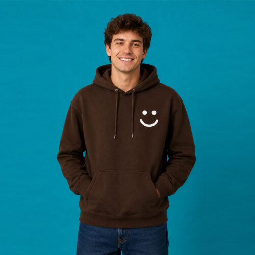 Men brown hoodie-with white logo on the side